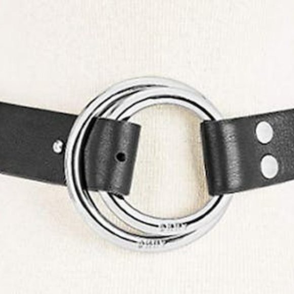 Dkny Double-Ring Pull-Back Leather Belt Black Silver, Various Sizes